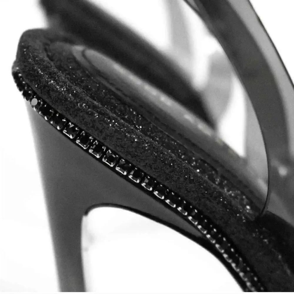 Good American Black Glitter Strappy Heel GORGEOUS
